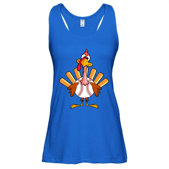 Funny Turkey Baseball Player Thanksgiving Day Baseball Lover Cute Gift Ladies Essential Flowy Tank