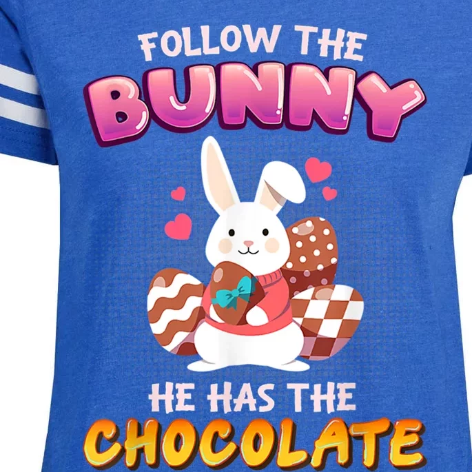 Follow The Bunny He Has Chocolate Happy Easter Day Great Gift Enza Ladies Jersey Football T-Shirt