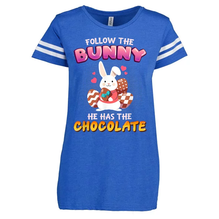 Follow The Bunny He Has Chocolate Happy Easter Day Great Gift Enza Ladies Jersey Football T-Shirt