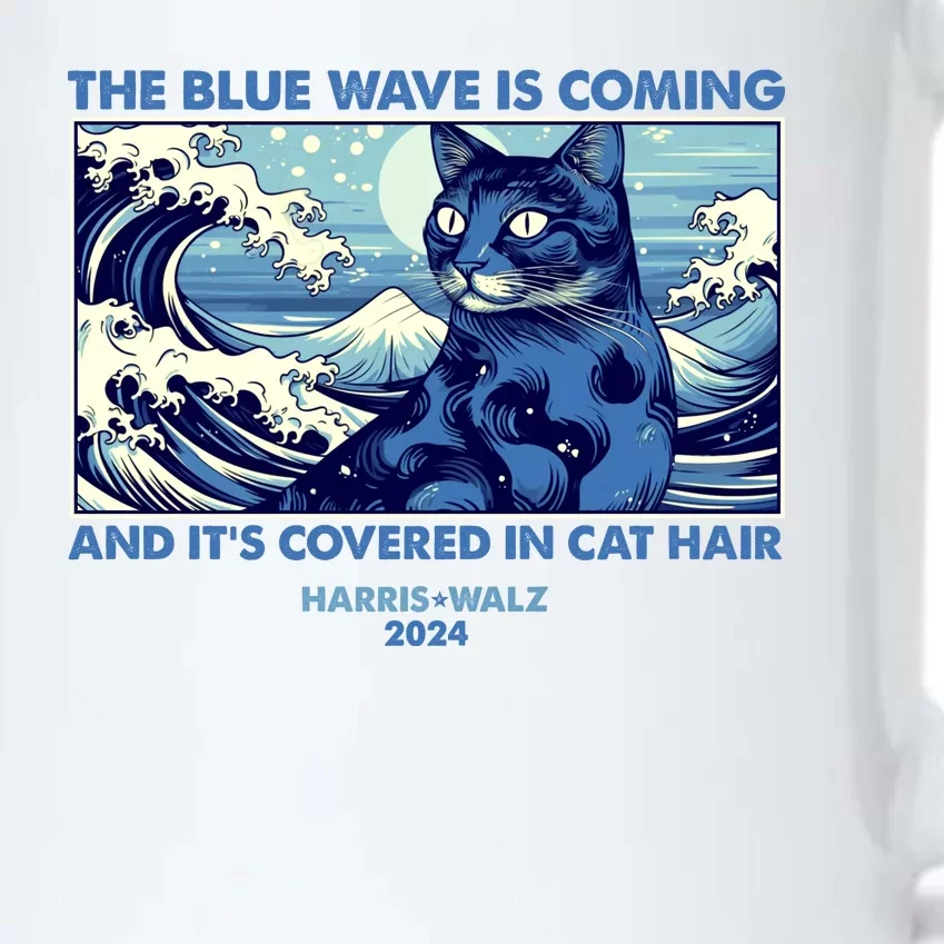 Funny The Blue Wave Is Coming And Its Covered In Cat Hair Harris Walz 2024 Black Color Changing Mug