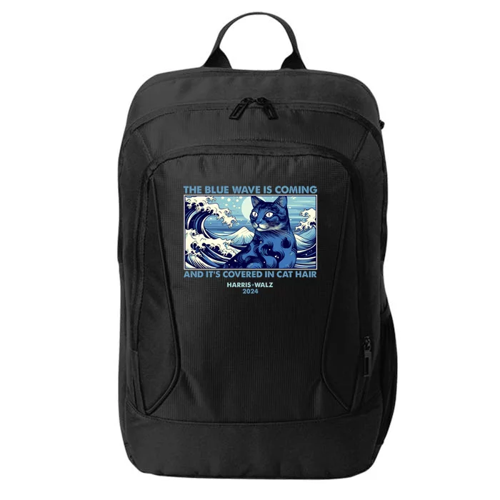 Funny The Blue Wave Is Coming And Its Covered In Cat Hair Harris Walz 2024 City Backpack