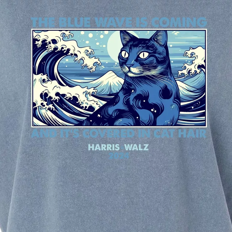 Funny The Blue Wave Is Coming And Its Covered In Cat Hair Harris Walz 2024 Garment-Dyed Women's Muscle Tee