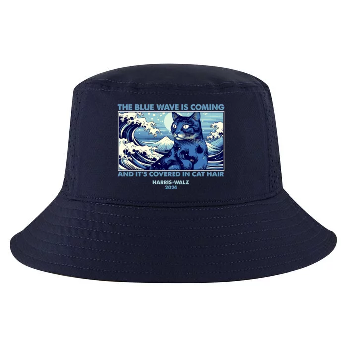 Funny The Blue Wave Is Coming And Its Covered In Cat Hair Harris Walz 2024 Cool Comfort Performance Bucket Hat