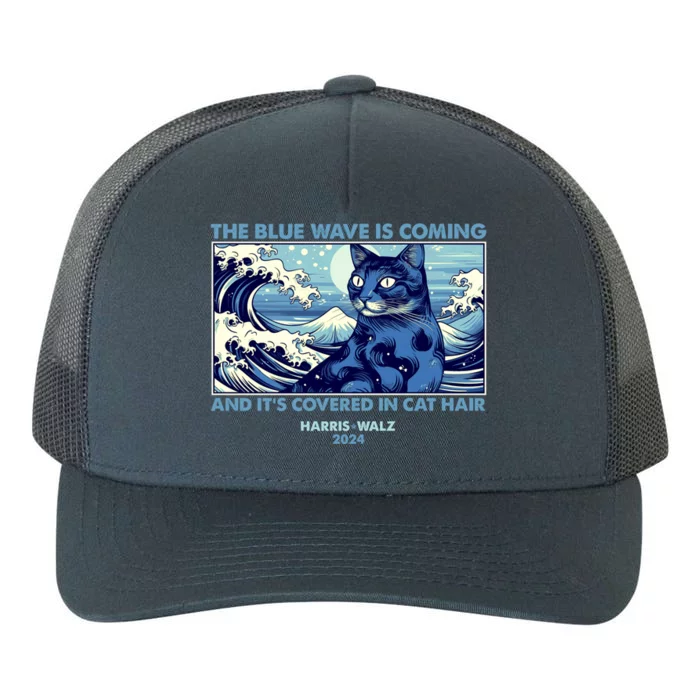 Funny The Blue Wave Is Coming And Its Covered In Cat Hair Harris Walz 2024 Yupoong Adult 5-Panel Trucker Hat