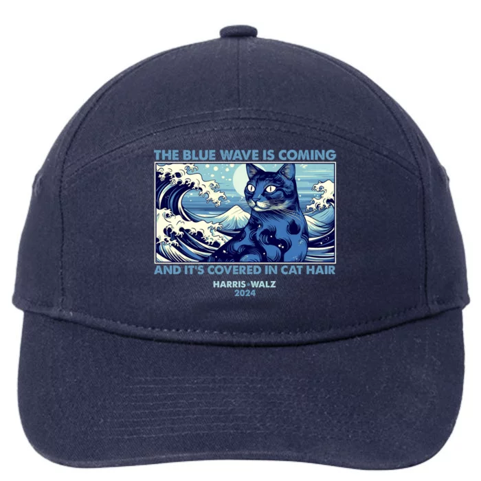 Funny The Blue Wave Is Coming And Its Covered In Cat Hair Harris Walz 2024 7-Panel Snapback Hat