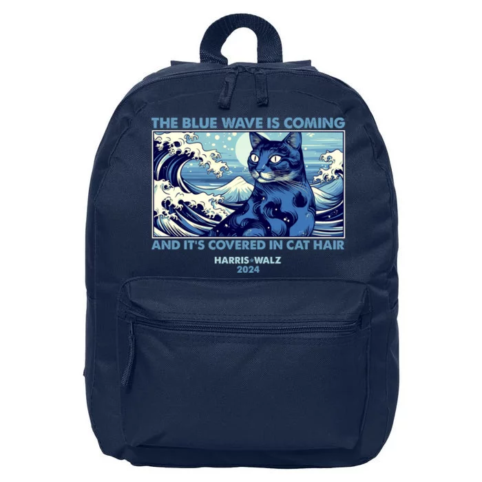 Funny The Blue Wave Is Coming And Its Covered In Cat Hair Harris Walz 2024 16 in Basic Backpack