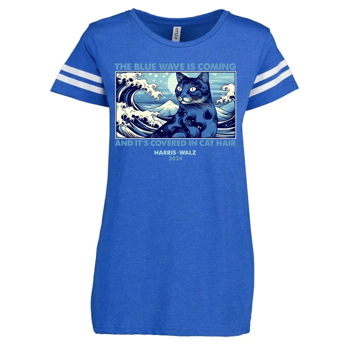 Funny The Blue Wave Is Coming And Its Covered In Cat Hair Harris Walz 2024 Enza Ladies Jersey Football T-Shirt