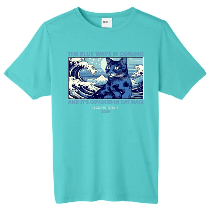 Funny The Blue Wave Is Coming And Its Covered In Cat Hair Harris Walz 2024 ChromaSoft Performance T-Shirt