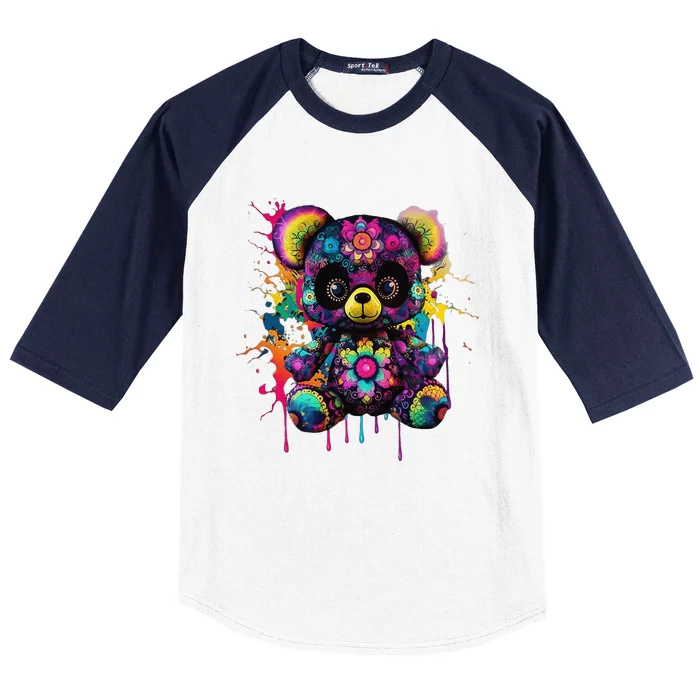 Funny Teddy Bear Hip Hop Colorful Baseball Sleeve Shirt