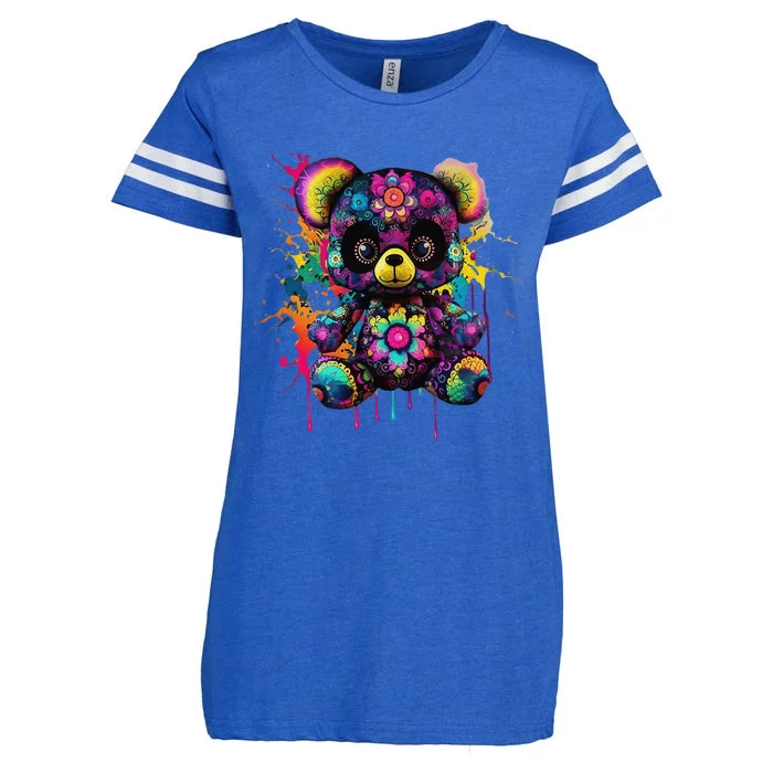 Funny Teddy Bear Hip Hop Colorful Enza Ladies Jersey Football T-Shirt