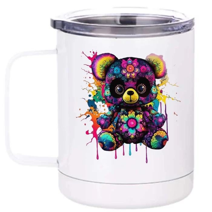 Funny Teddy Bear Hip Hop Colorful Front & Back 12oz Stainless Steel Tumbler Cup