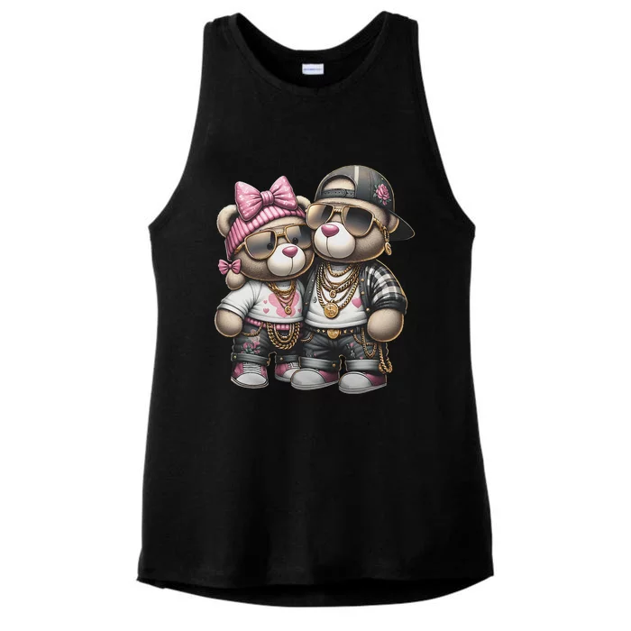 Funny Teddy Bear Hip Hop Colorful Ladies Tri-Blend Wicking Tank