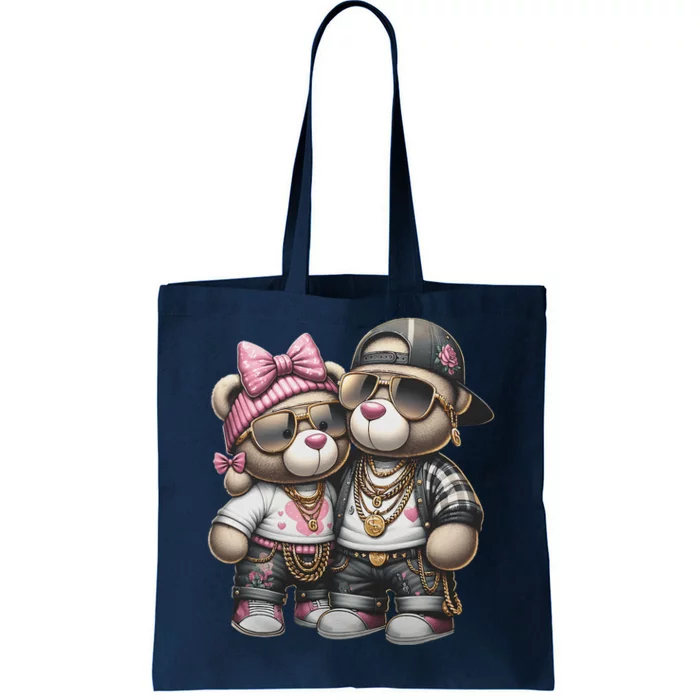 Funny Teddy Bear Hip Hop Colorful Tote Bag