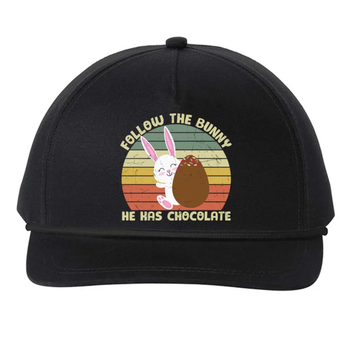 Follow The Bunny He Has Chocolate Funny Easter Egg Gift Snapback Five-Panel Rope Hat