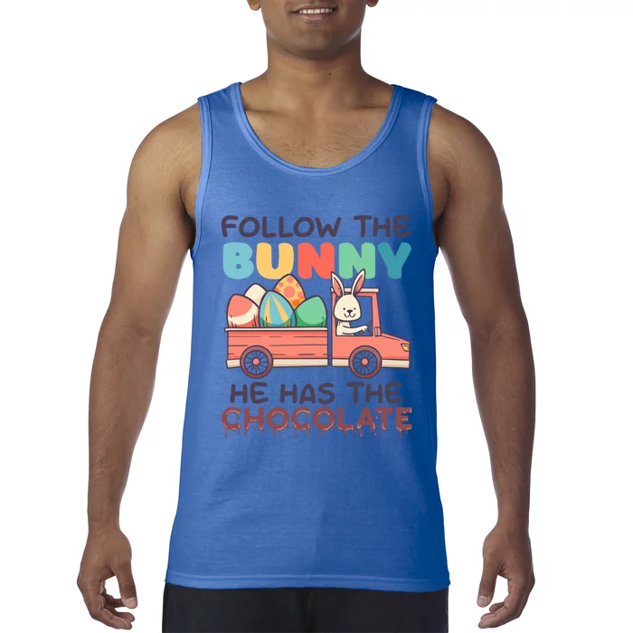 Follow The Bunny He Has Chocolate Retro Vintage Easter Day Gift Tank Top