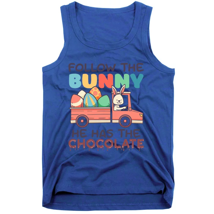 Follow The Bunny He Has Chocolate Retro Vintage Easter Day Gift Tank Top