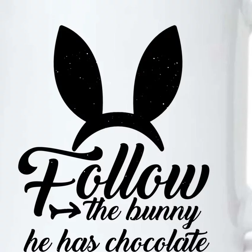 Follow The Bunny He Has Chocolates Gift Funny Easter Gift Black Color Changing Mug