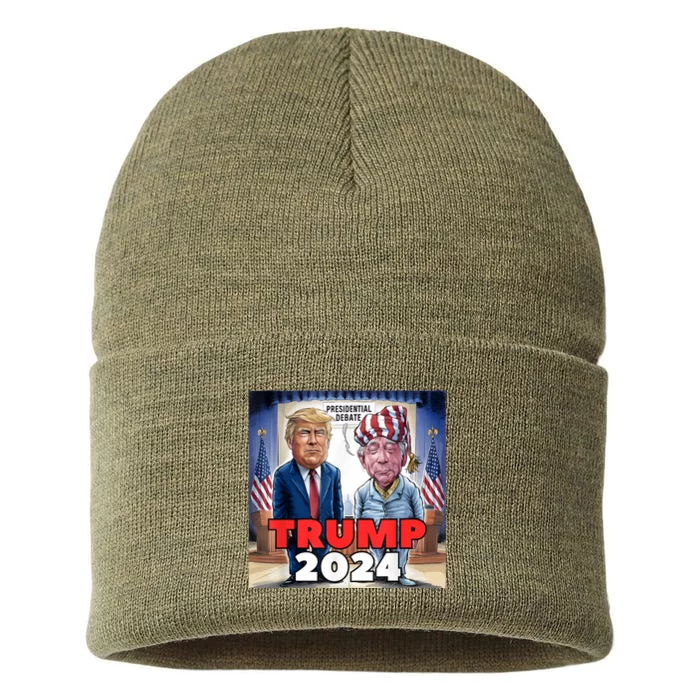 Funny Trump Biden Presidential Election Debate 2024 Sustainable Knit Beanie