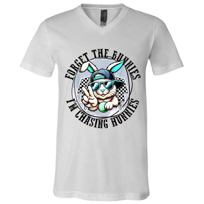 Forget The Bunnies IM Chasing Hunnies Easter Bunny Boy V-Neck T-Shirt