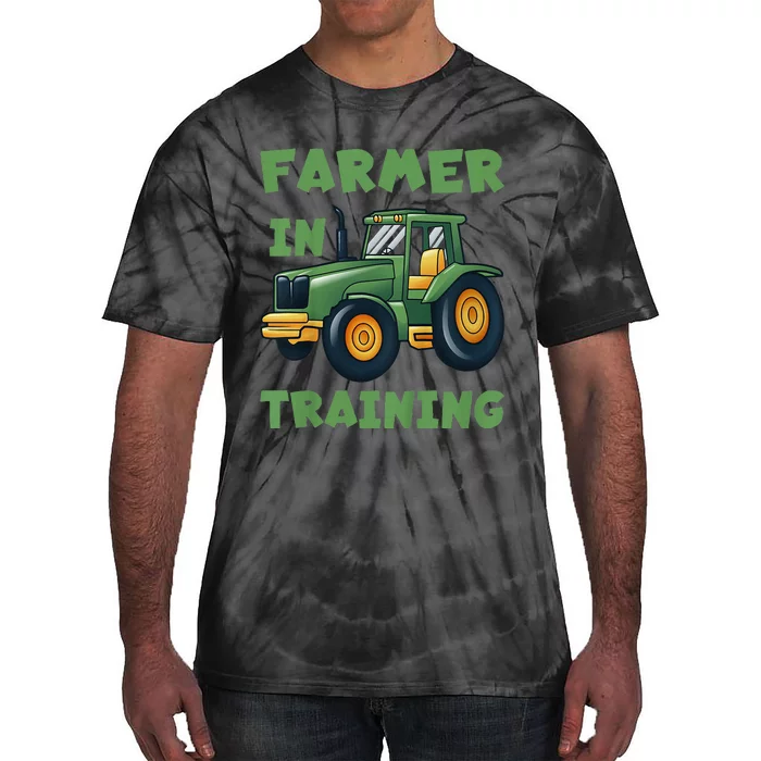 Funny Tractor Boy Farmer In Training Tractor Graphic Tie-Dye T-Shirt