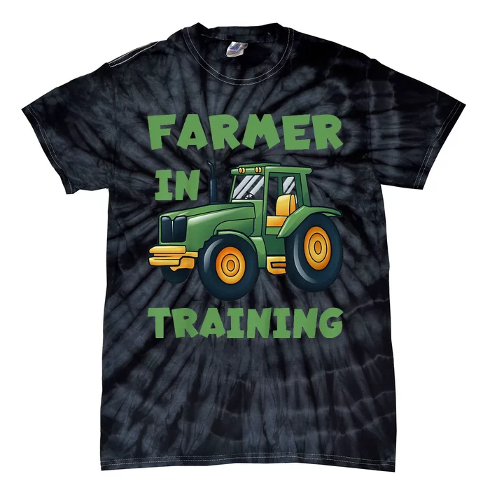 Funny Tractor Boy Farmer In Training Tractor Graphic Tie-Dye T-Shirt