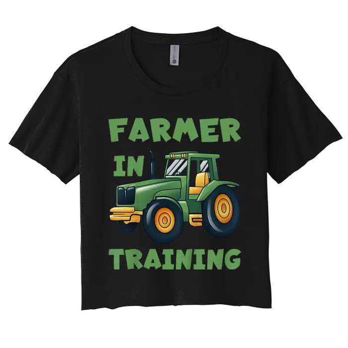 Funny Tractor Boy Farmer In Training Tractor Graphic Women's Crop Top Tee