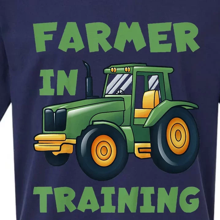 Funny Tractor Boy Farmer In Training Tractor Graphic Sueded Cloud Jersey T-Shirt