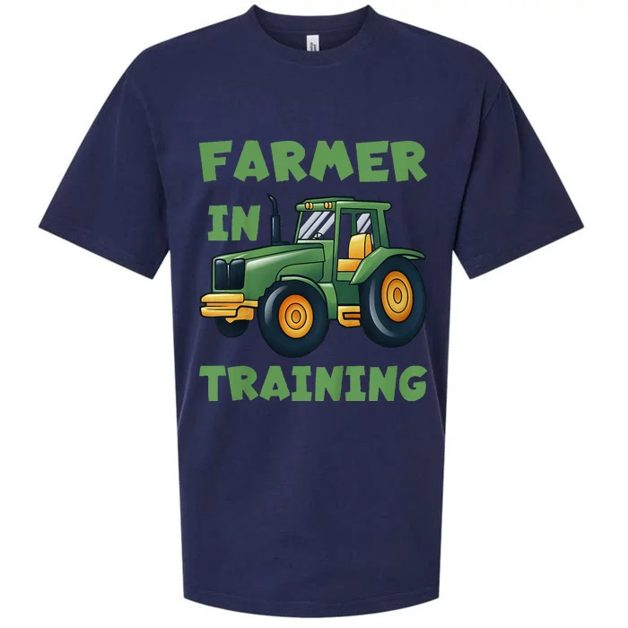 Funny Tractor Boy Farmer In Training Tractor Graphic Sueded Cloud Jersey T-Shirt