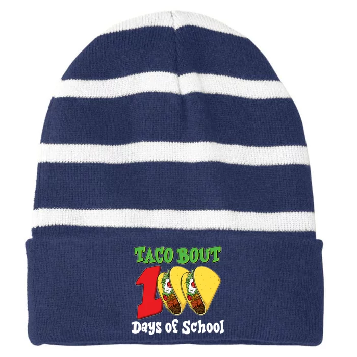 Funny Taco Bout 100 Days Of School Striped Beanie with Solid Band