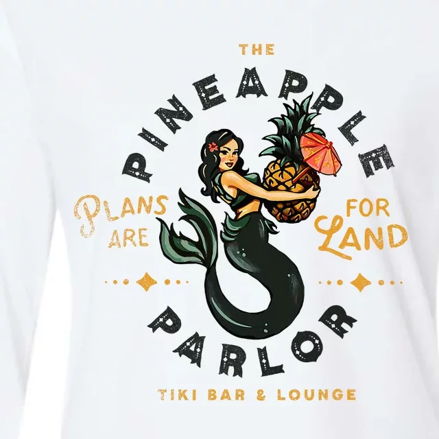 Fun Tiki Bar Tattoo Pinup Tropical Pineapple Sailor Mermaid Womens Cotton Relaxed Long Sleeve T-Shirt