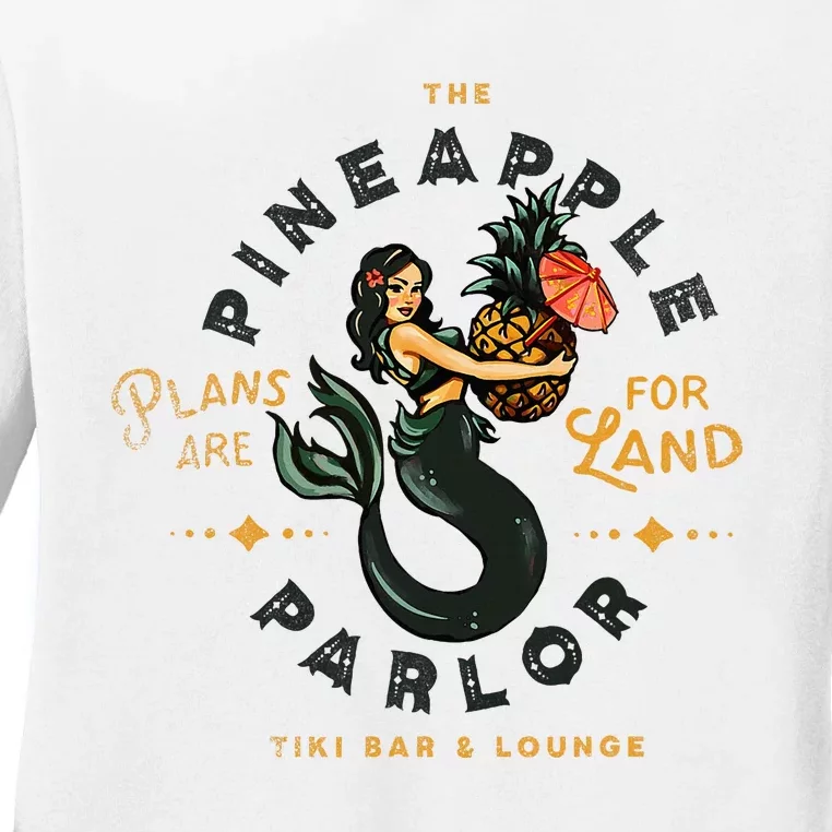 Fun Tiki Bar Tattoo Pinup Tropical Pineapple Sailor Mermaid Ladies Long Sleeve Shirt