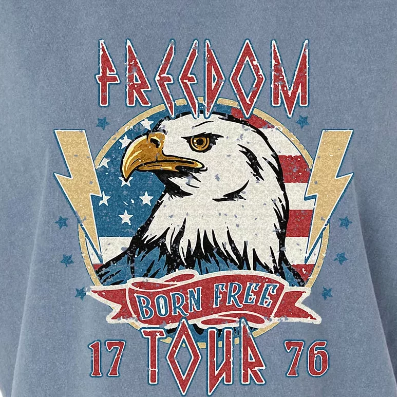 Freedom Tour Born To Be Free 4th Of July 1776 Eagle USA Flag Garment-Dyed Women's Muscle Tee