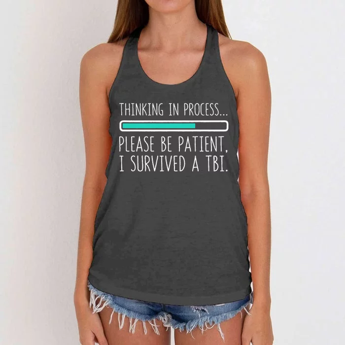 Funny Traumatic Brain Injury Awareness Thinking In Process Women's Knotted Racerback Tank