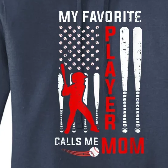 Favorite Tee Ball Player Calls Me Mom Usa Flag Mother's Day Women's Pullover Hoodie