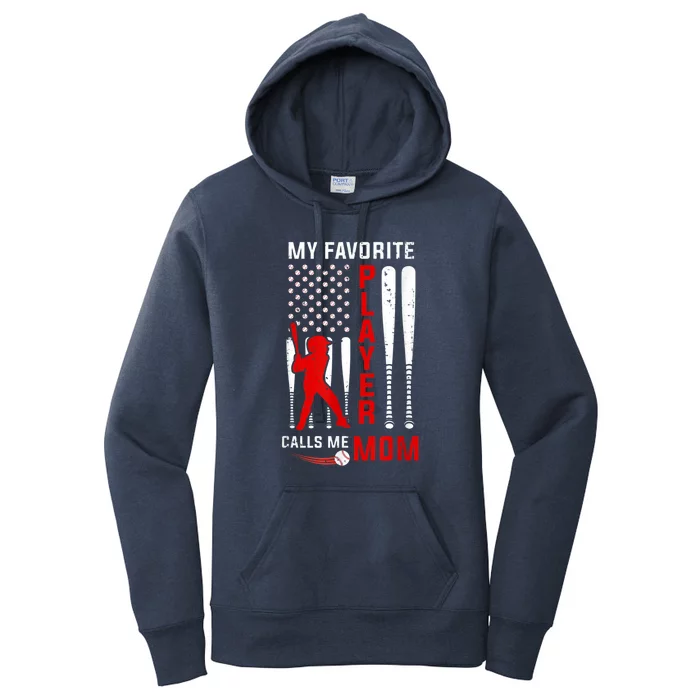 Favorite Tee Ball Player Calls Me Mom Usa Flag Mother's Day Women's Pullover Hoodie