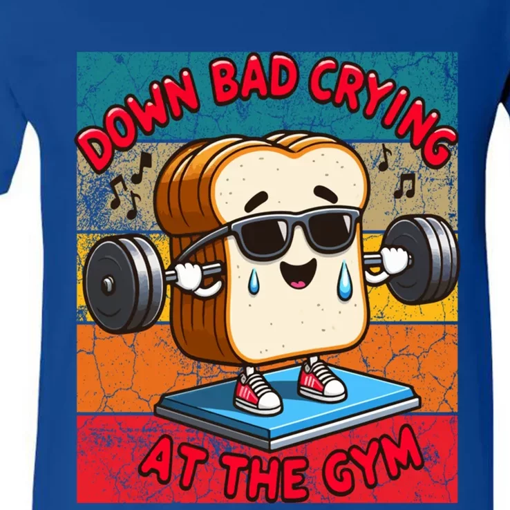 Funny Toast Bread Groovy Saying Down Bad Crying At The Gym Funny Gift V-Neck T-Shirt