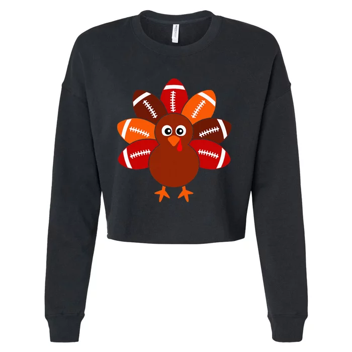 Football Turkey Balls Thanksgiving Women Cropped Pullover Crew