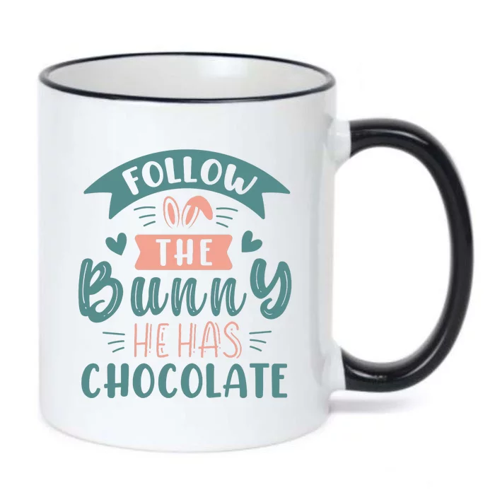 Follow The Bunny He Has Chocolate Funny Easter Black Color Changing Mug