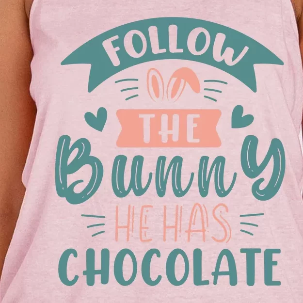 Follow The Bunny He Has Chocolate Funny Easter Women's Knotted Racerback Tank