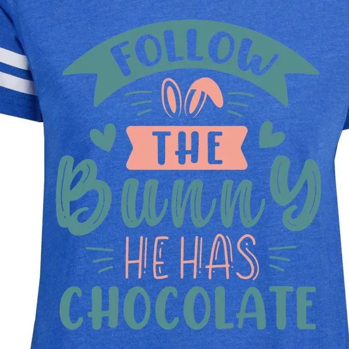 Follow The Bunny He Has Chocolate Funny Easter Enza Ladies Jersey Football T-Shirt