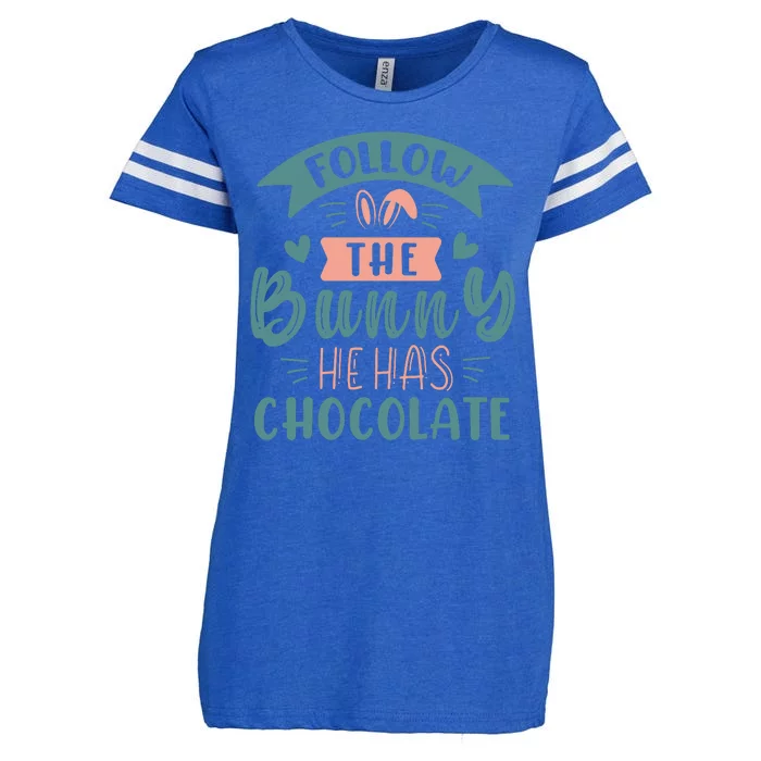 Follow The Bunny He Has Chocolate Funny Easter Enza Ladies Jersey Football T-Shirt