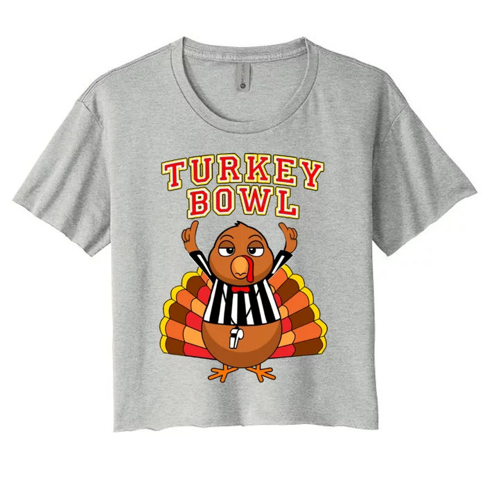 Football Turkey Bowl Annual Family Thanksgiving Game Referee Gift Women's Crop Top Tee