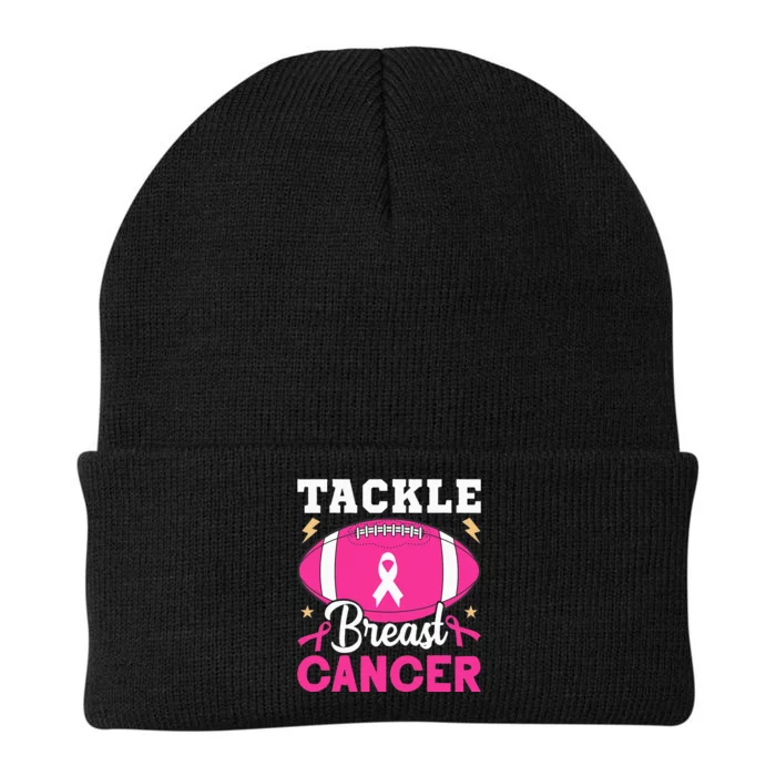 Footbal Tackle Breast Cancer Awareness Pink Ribbon October Knit Cap Winter Beanie