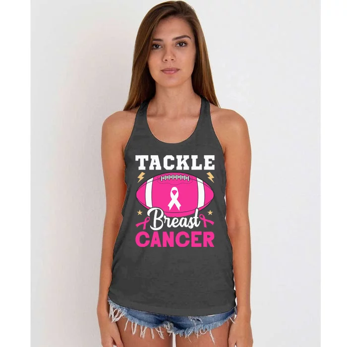 Footbal Tackle Breast Cancer Awareness Pink Ribbon October Women's Knotted Racerback Tank