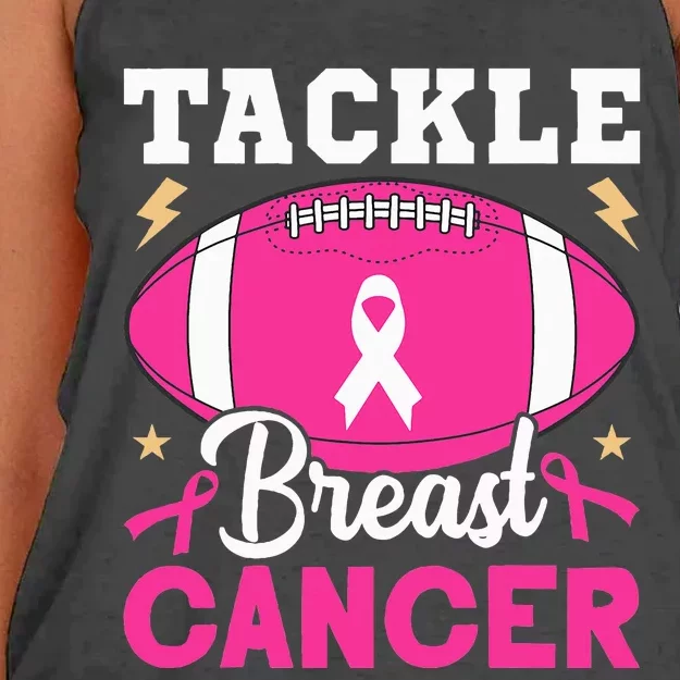 Footbal Tackle Breast Cancer Awareness Pink Ribbon October Women's Knotted Racerback Tank