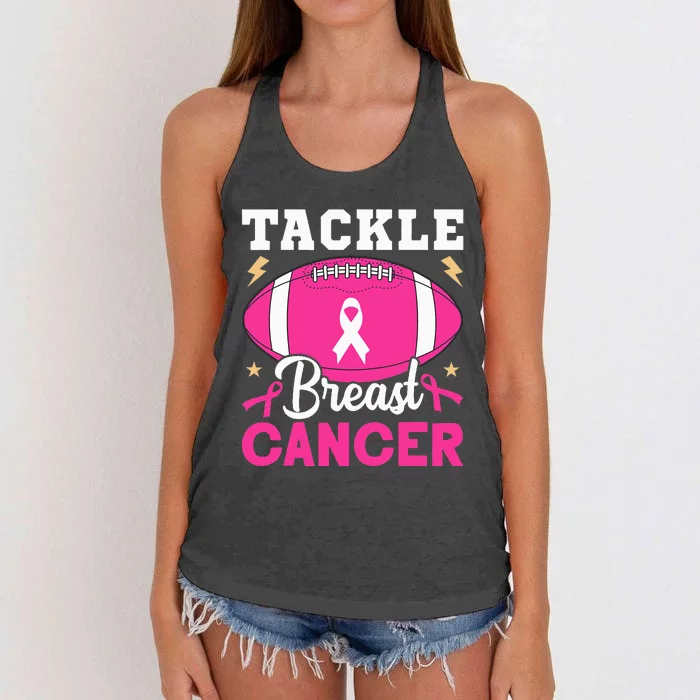 Footbal Tackle Breast Cancer Awareness Pink Ribbon October Women's Knotted Racerback Tank