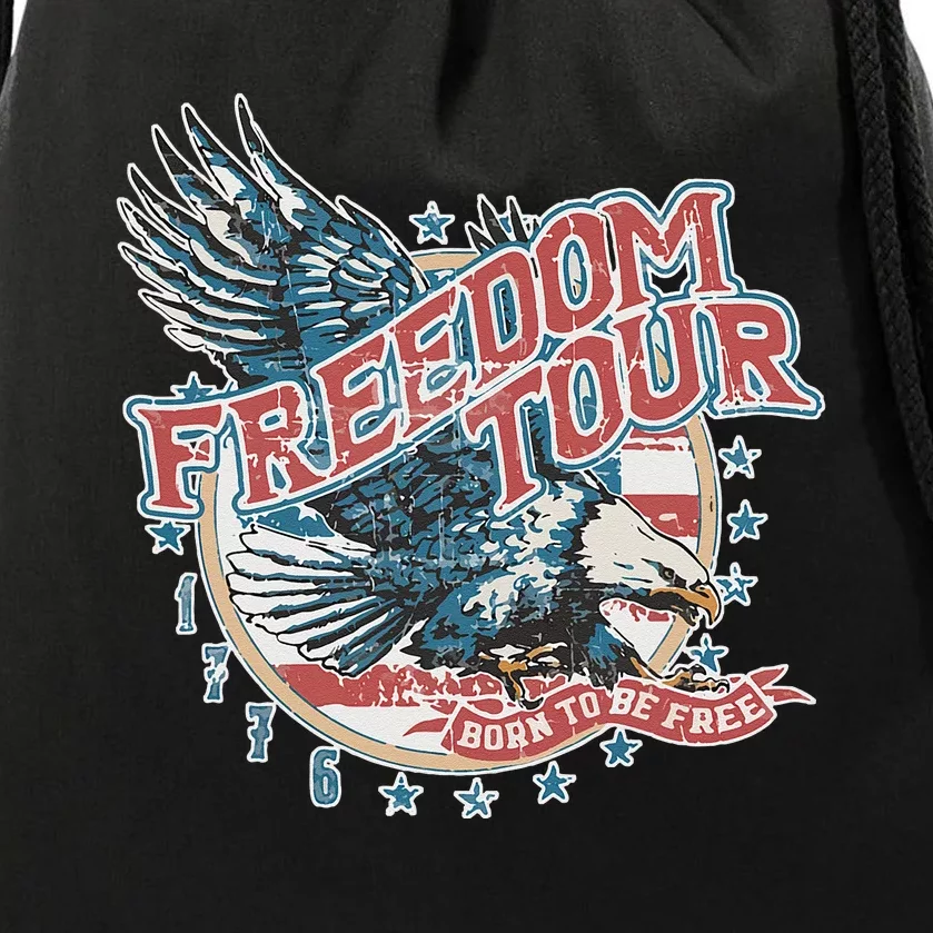 Freedom Tour Born To Be Free 4th Of July 1776 Eagle USA Flag Drawstring Bag