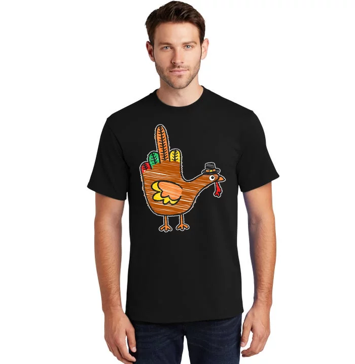 Flipping The Bird Thanksgiving Turkey Funny Drawing Tall T-Shirt