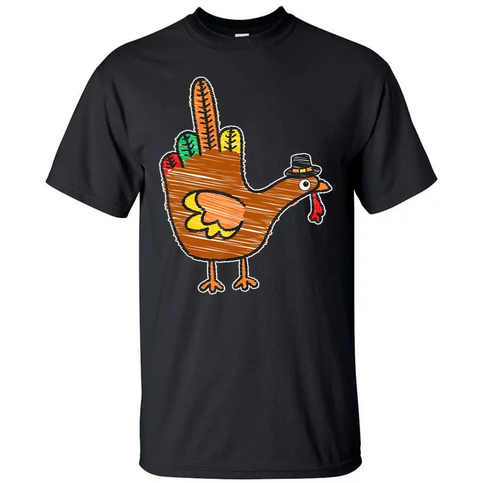 Flipping The Bird Thanksgiving Turkey Funny Drawing Tall T-Shirt