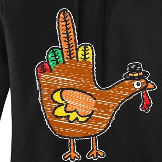 Flipping The Bird Thanksgiving Turkey Funny Drawing Women's Pullover Hoodie